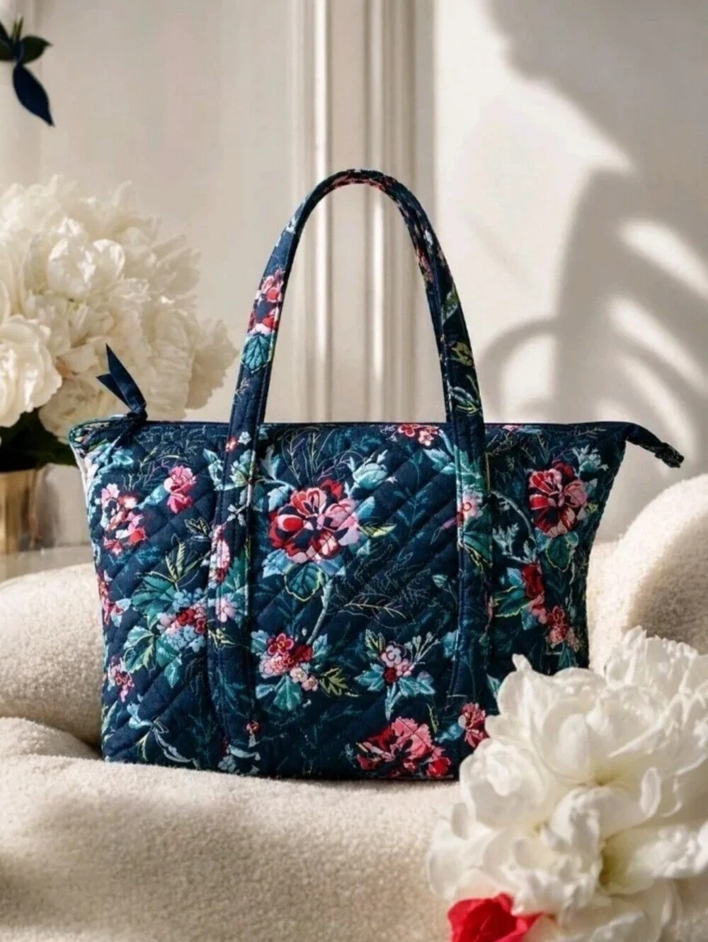 Vera Bradley Rose Toile Quilted Cotton Satchel Crossbody Tote Bag NWT - Picture 2 of 16